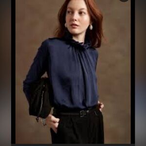 Banana Republic Dark Blue Ruffled Blouse
